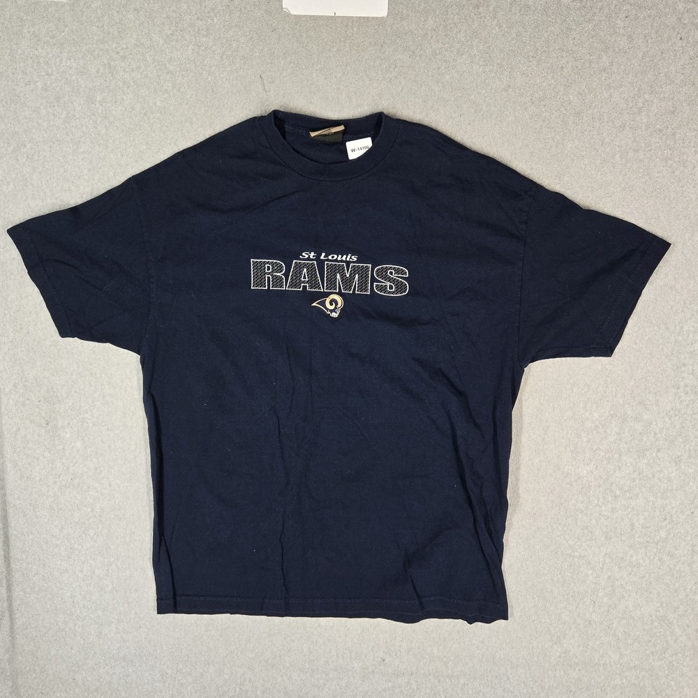VINTAGE St Louis Rams Men Shirt XXL Navy Blue Antigua Graphic‎ Team Logo Y2K